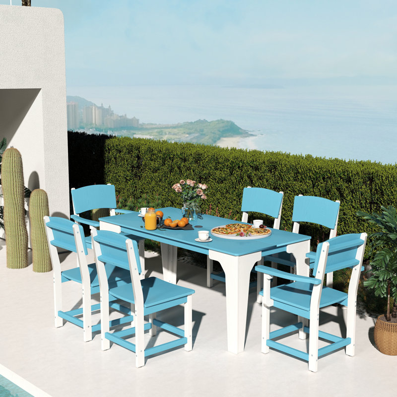  Table rectangulaire d'extérieur pour 6 personnes, White/Blue, 6