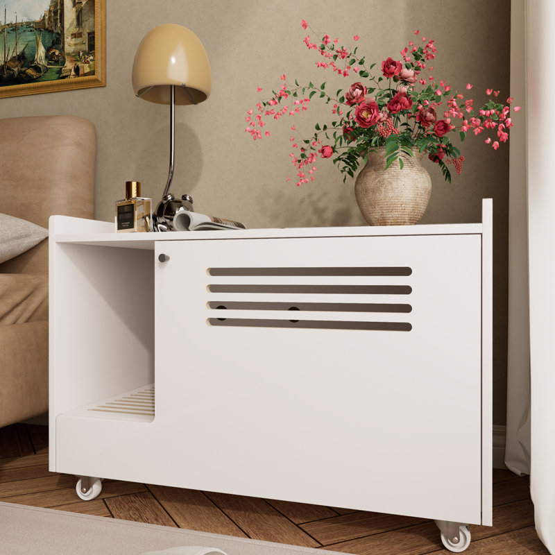 Bac à litière blanc moderne pour chat avec clôture latérale supérieure, table pour animal de compagnie et banc de rangement, grille facile à déplacer et à odeur avec convection d'air