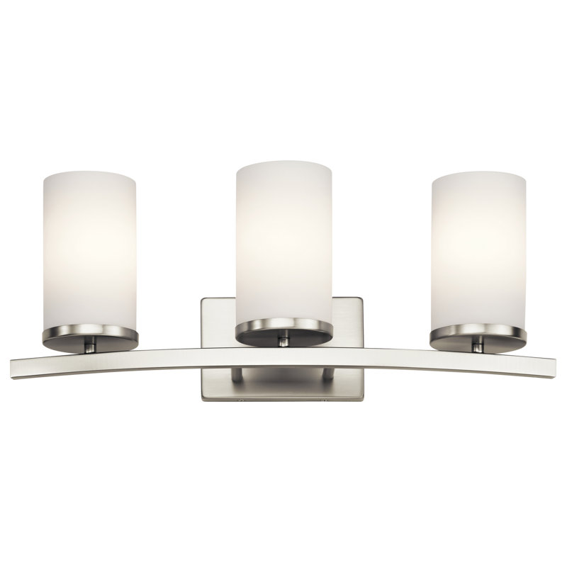 Brushed Nickel 23" 3-Light Cylinder Vanity Light with White Shades