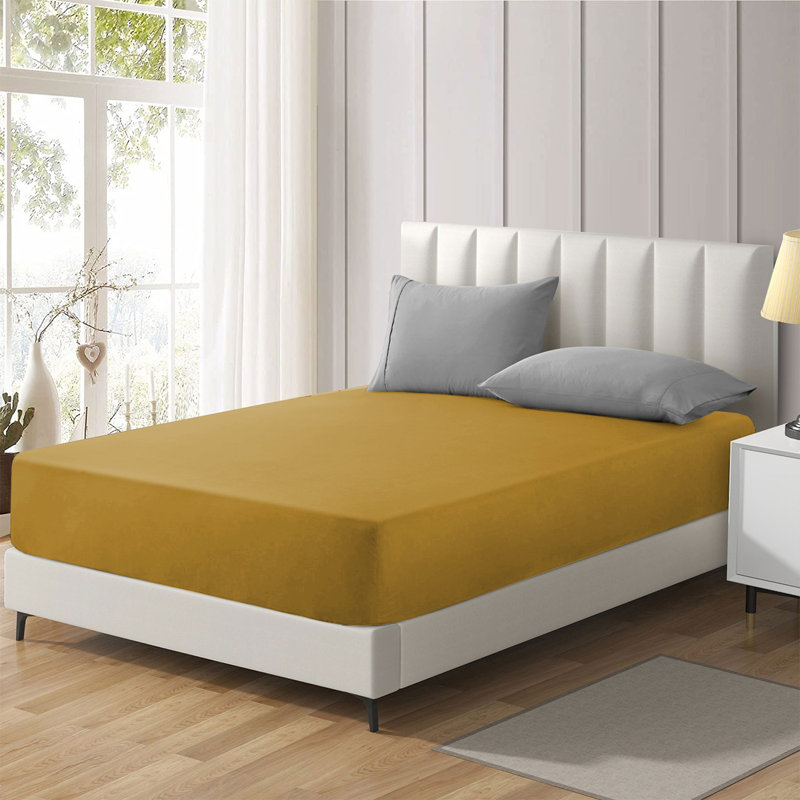 Brushed Microfiber 40cm Deep Fitted Bed Sheet, Ochre, Kingsize (5')
