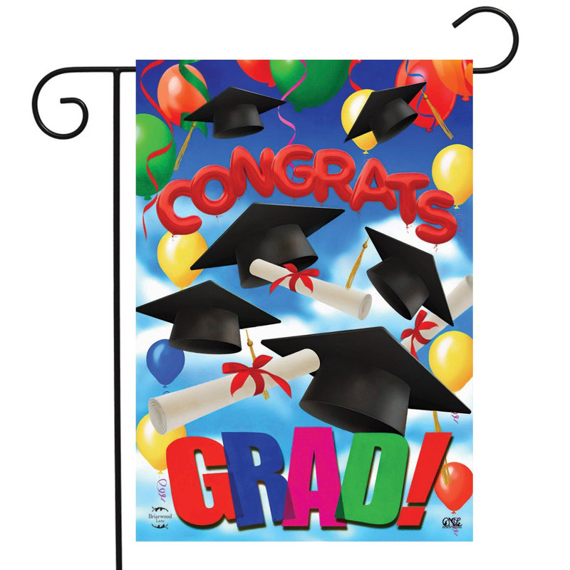 Drapeau de jardin Congrats Graduation, Bleu / noir / rouge / vert