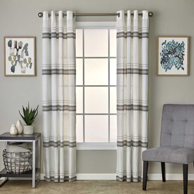 Gray and White Light-Filtering Polyester Grommet Window Panels