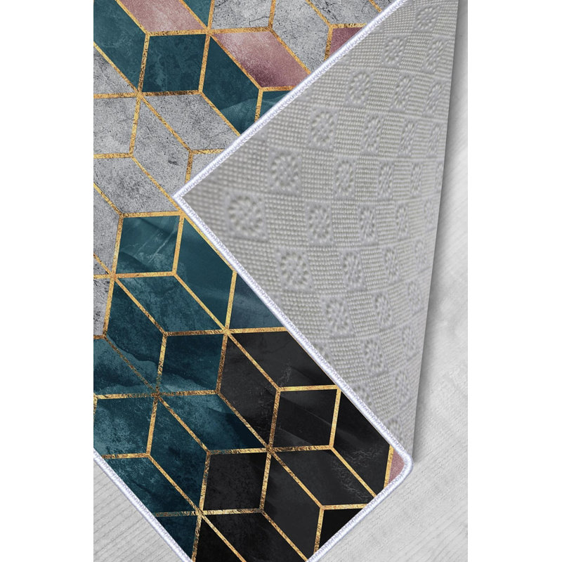 Tapis d'entrée élégant, 2,6 x 9,8 pieds | 100% polyester, 650 g / m², hauteur du velours: 0,3 pouce | Pois antibactérien antidérapant en PVC | Lavable à la machine, impression numérique 3D, idéale pour les espaces de vie modernes
