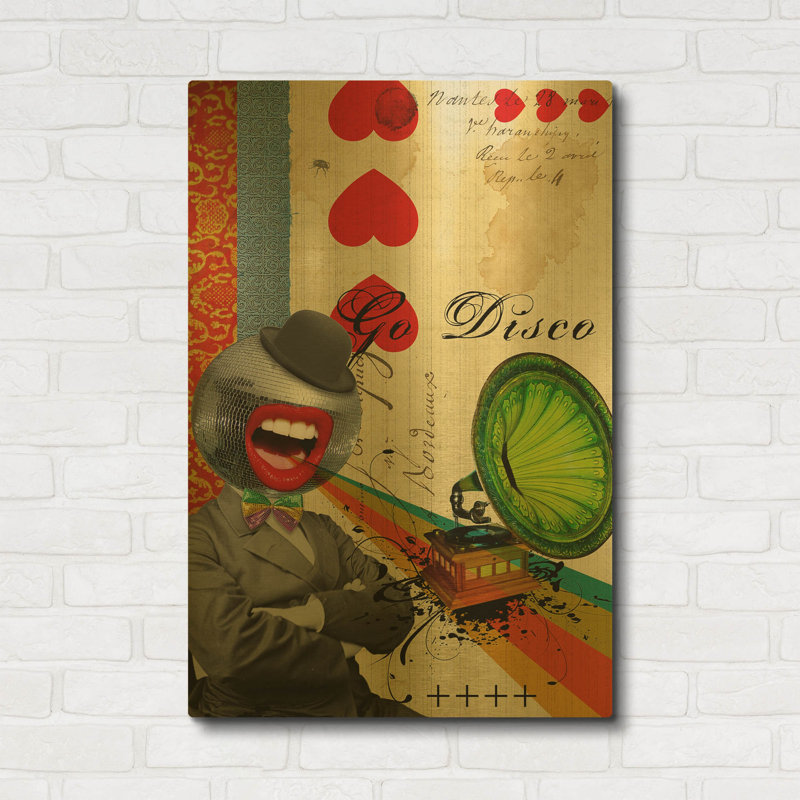 «Go Disco» par Elo Marc, art mural en métal doré, 24 po x 36 po, 24 po x 36 po