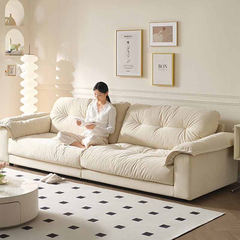 Canapé modulaire moderne en velours blanc crème, 4, H 33,86 po x l 112,60 po x P 41,73 po