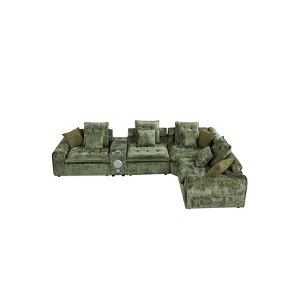 Grand sofa de coin avec rangement, canapé moderne en boucle verte en forme de L pour la maison