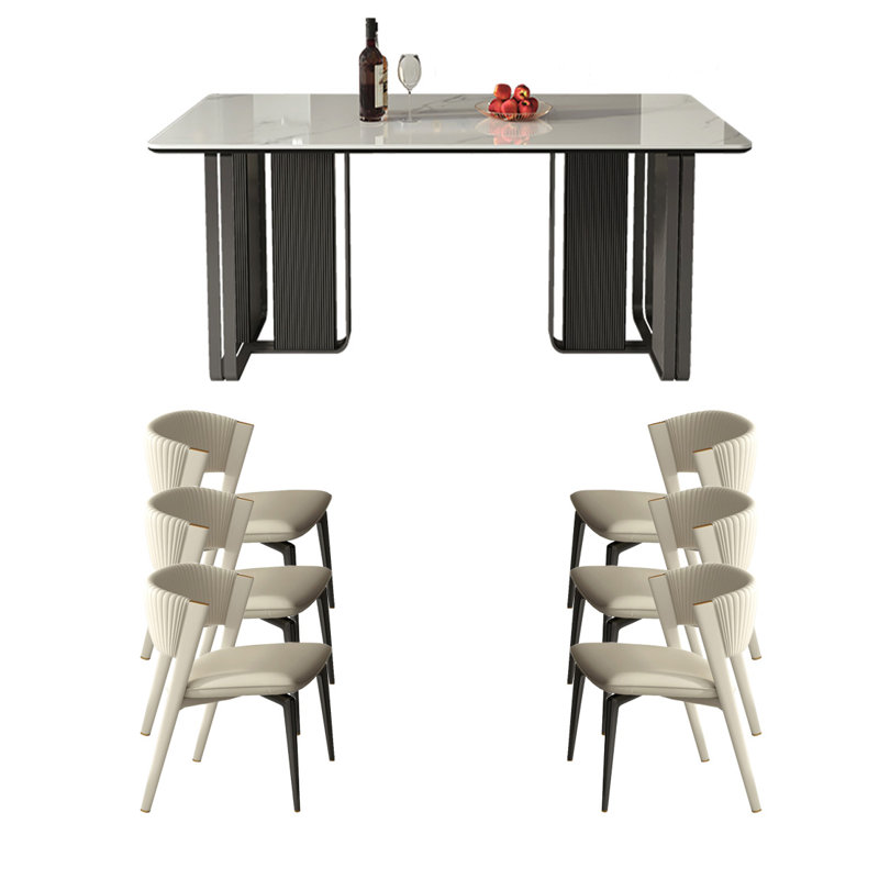 6 - Person Double Pedestal Dining Set, 29.52"H x 78.74"L x 35.43"W