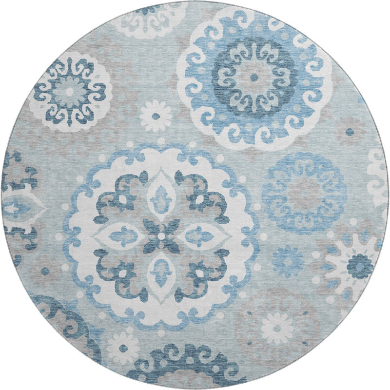 Premium Machine Washable Prisco Sky Rug, Round 8'