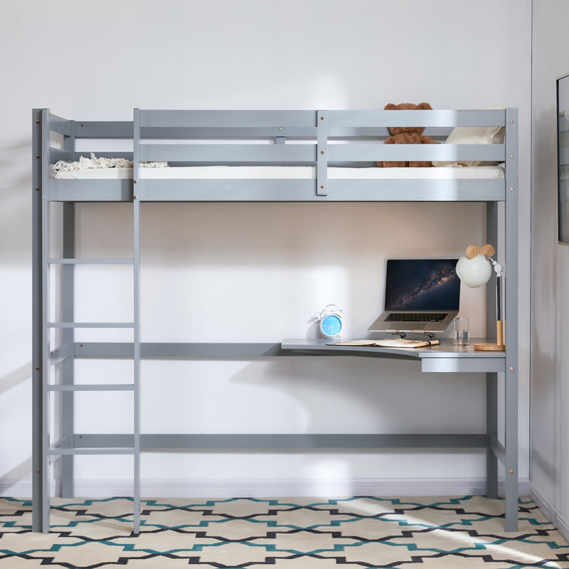Muskoka Single (3') Bed Frames High Sleeper Loft Bed with Built-in-Desk, Grey
