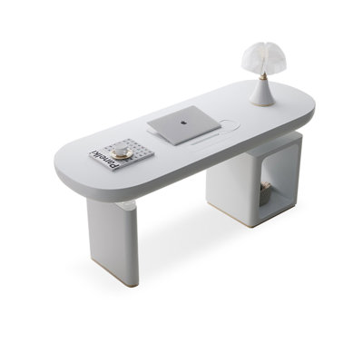 White Rectangular Solid + Manufactured Wood with 2 drawers desk
