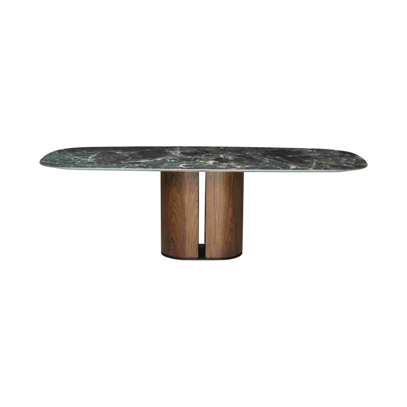 El-it Oval Marble Dining Table, White, 43.31" W x 94.49" L, Black Oak