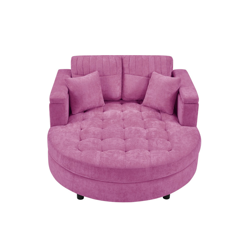 Chaise longue 67 po en chenille d'intérieur avec accoudoirs de rangement, Dark Pink
