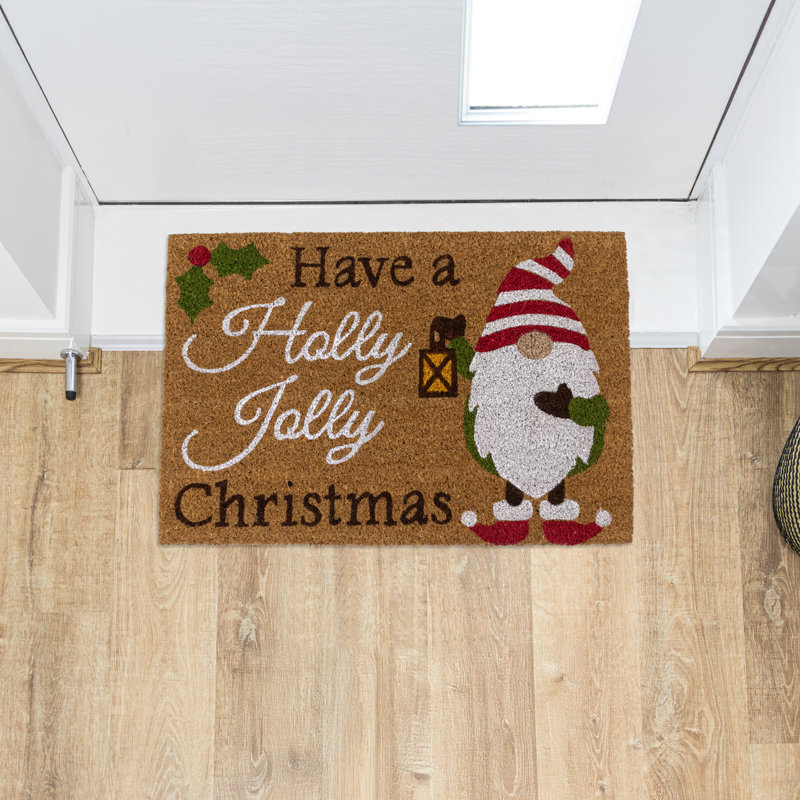 Latex Backed Eco-Friendly Christmas Coir Doormat - Gonks 40x58cm approx