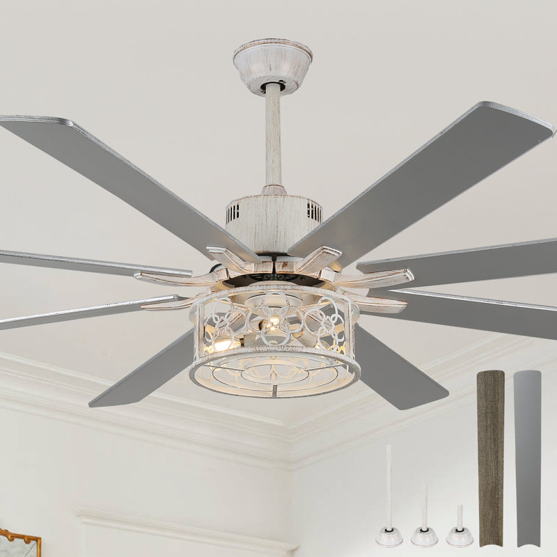 Mazie 72'' Caged Ceiling Fan with Lights, Large Farmhouse Ceiling Fan with Remote Control For Living Room, 6 Speeds Reversible DC Motor Chandelier Fan