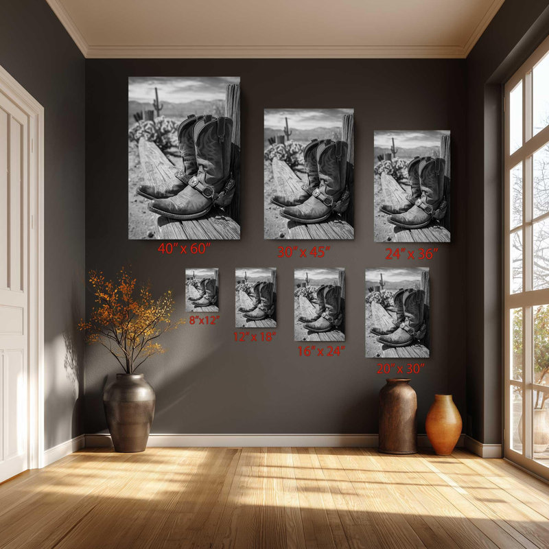 «Cowboy bottes», art mural sur toile «Rustic Western Texas» - décoration champêtre rétro, H 18 po x l 12 po