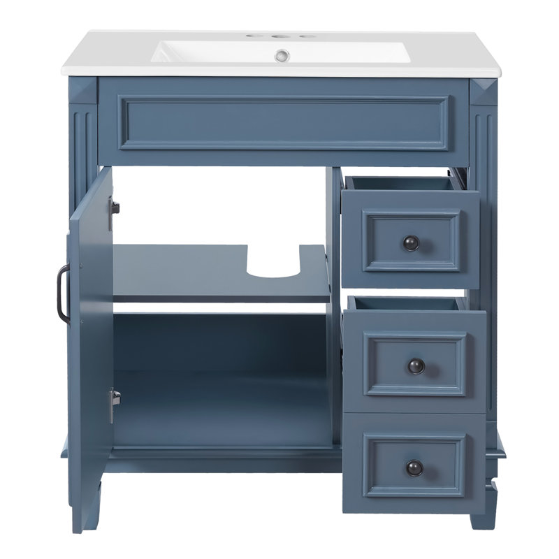Meuble-lavabo 30 po avec lavabo en céramique, Bleu