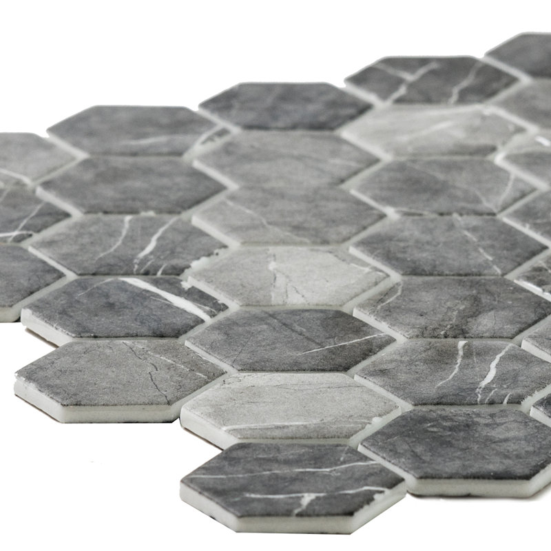 Carreau de mosaïque en verre 2 po x 2 po Eterna Big Hexx, Graphite