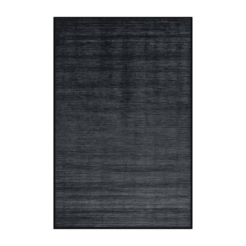 Machine Washable Solid Black Area Rug, Rectangulaire 3 pi x 5 pi