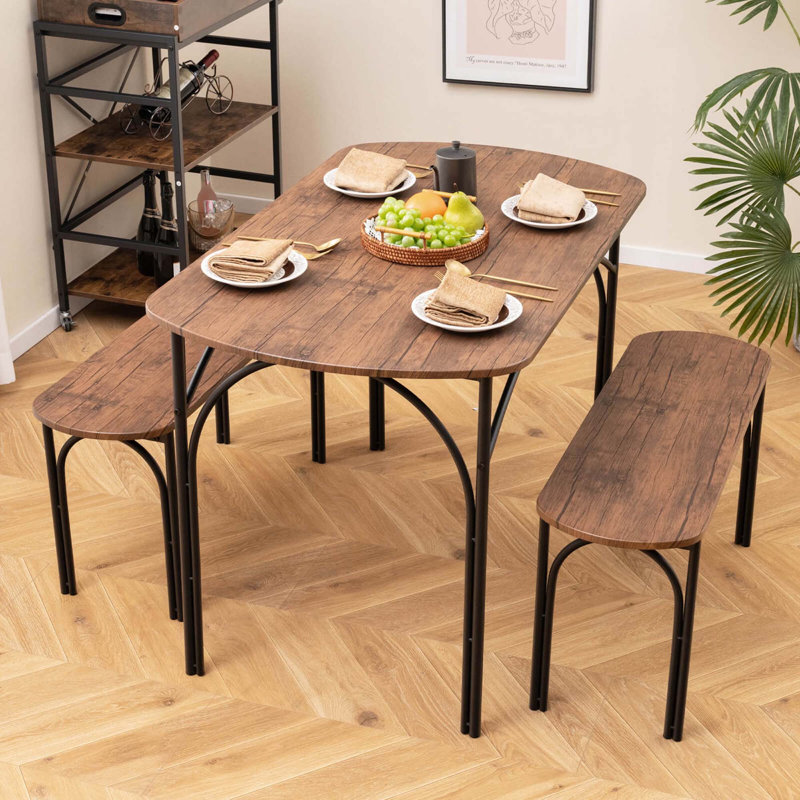 Ensemble de table de salle à manger 17 pièces 3 pièces 48 "pour 4 tables rectangulaires et 2 bancs avec structure en métal 17 Stories
