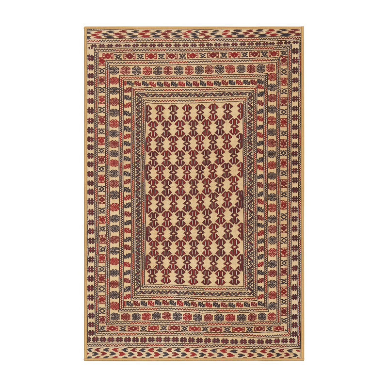 Tapis oriental en laine / polyester brun / beige / rouge tissé à la machine, Rectangle 2 pi x 3 pi