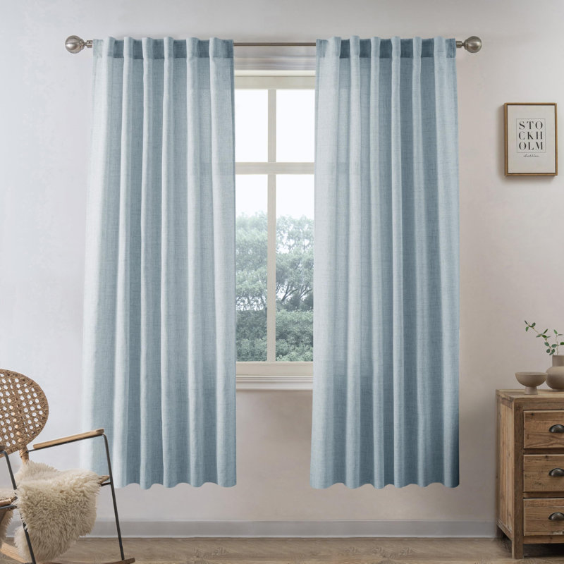 Paire de rideaux semi-transparents avec passe-tringle Janie, L 52 po x L 63 po, Bleu cendré
