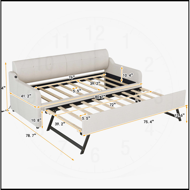 Lit de jour simple rembourré avec couchette et charge USB, conception polyvalente et peu encombrante pour les maisons modernes