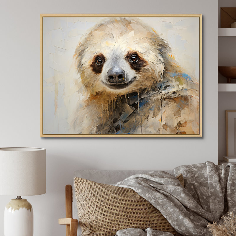 «Thoughtful Sloth», reproduction sur toile, H 16 po x l 32 po x P 1 po, Cadre naturel flottant