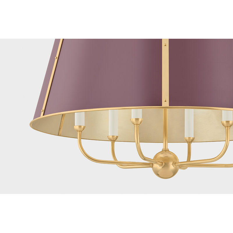 Cambridge Chandelier in Aged Brass/Soft Crimson by Mark D. Sikes, 23" H x 28.5" W x 28.5" D, Antique Brass/Red, 6 Lights