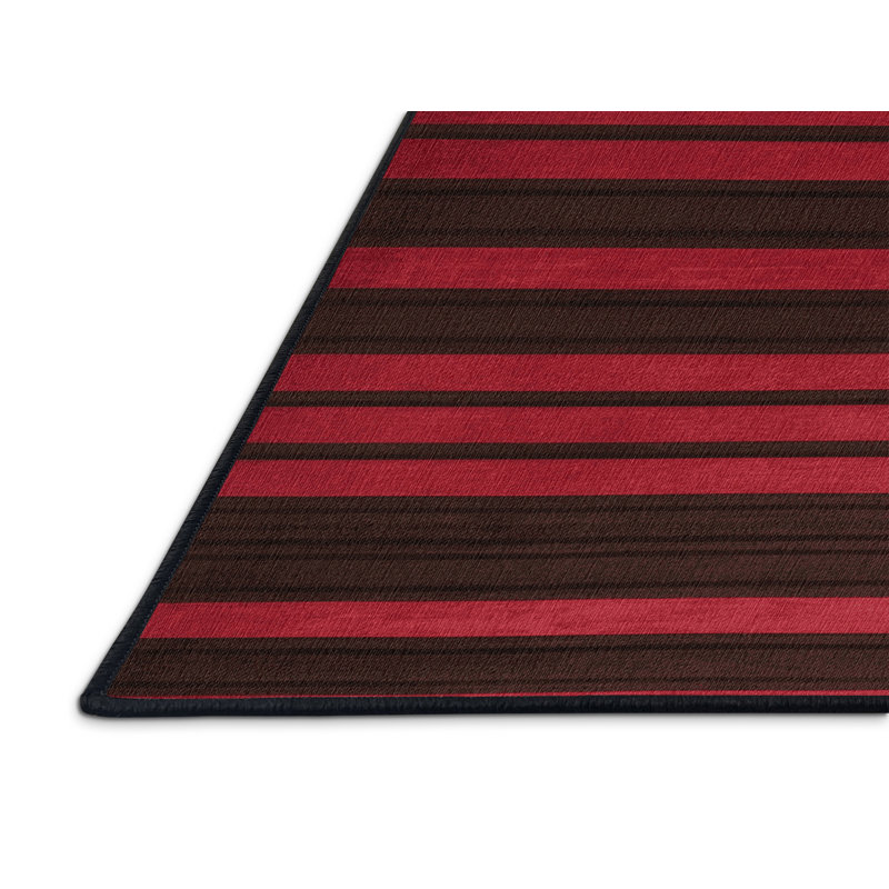 Tapis rouge à rayures horizontales lavable à la machine, Rectangulaire 3 pi x 5 pi
