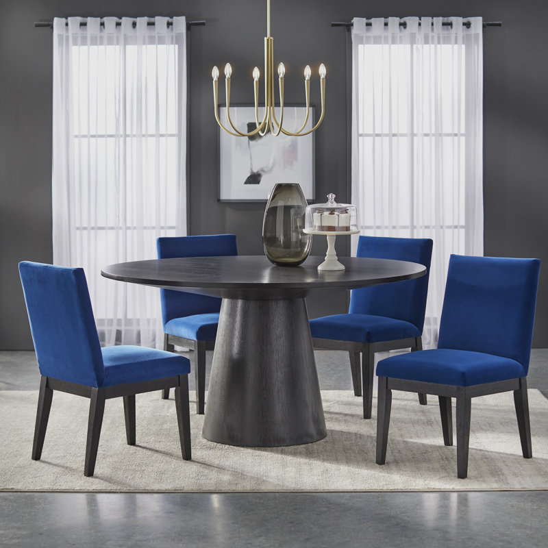 Ensemble repas pour 4 personnes Kumud, Bleu marine, 5 pièces: table, 4 chaises
