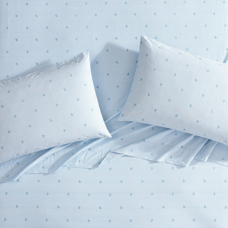 Blue Cotton Percale Queen Sheet Set with Turtle Print
