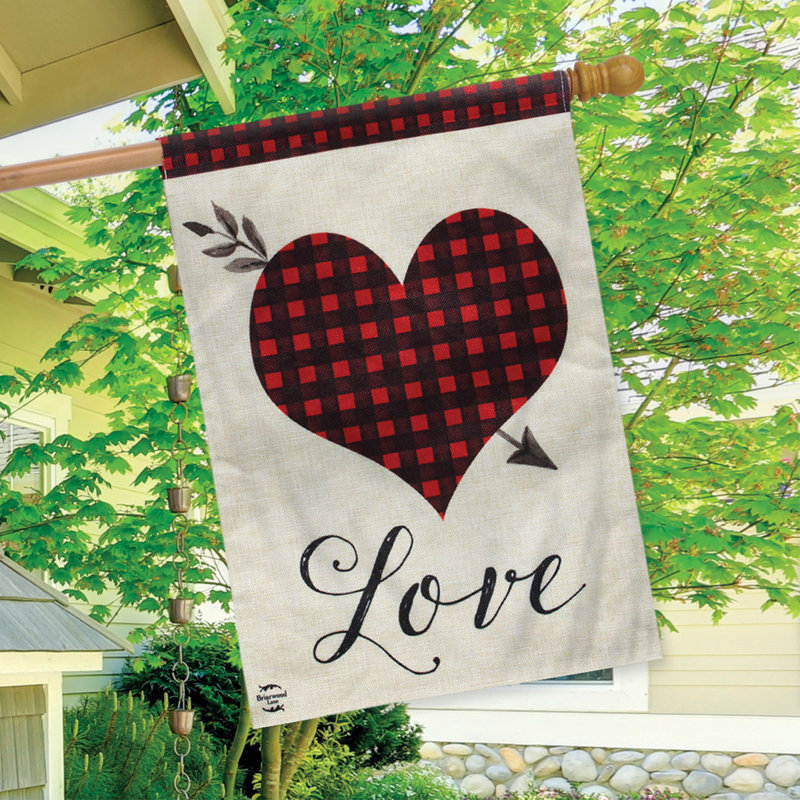 Drapeau de maison en toile de jute Love Heart, Rouge / Noir / Blanc