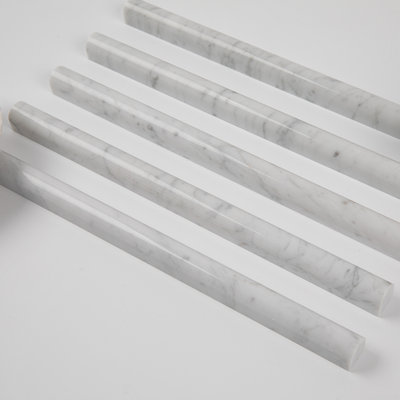 Adolif Carrara White Marble Pencil Trim Liner, 3/4"x12" Polished Bullnose Tile Edge, 15 Pcs