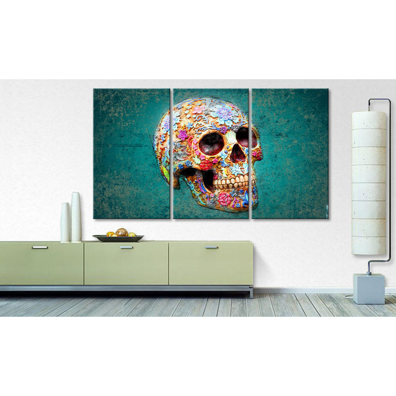 'Flowers and Death' - Wrapped Canvas Graphic Art, 3 Piece Canvas Set, 100 cm H x 180 cm W