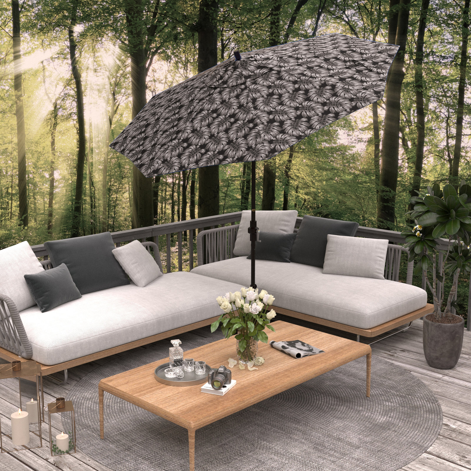 Santana 9' Umbrella, Palm Graphite - Pacifica Premium