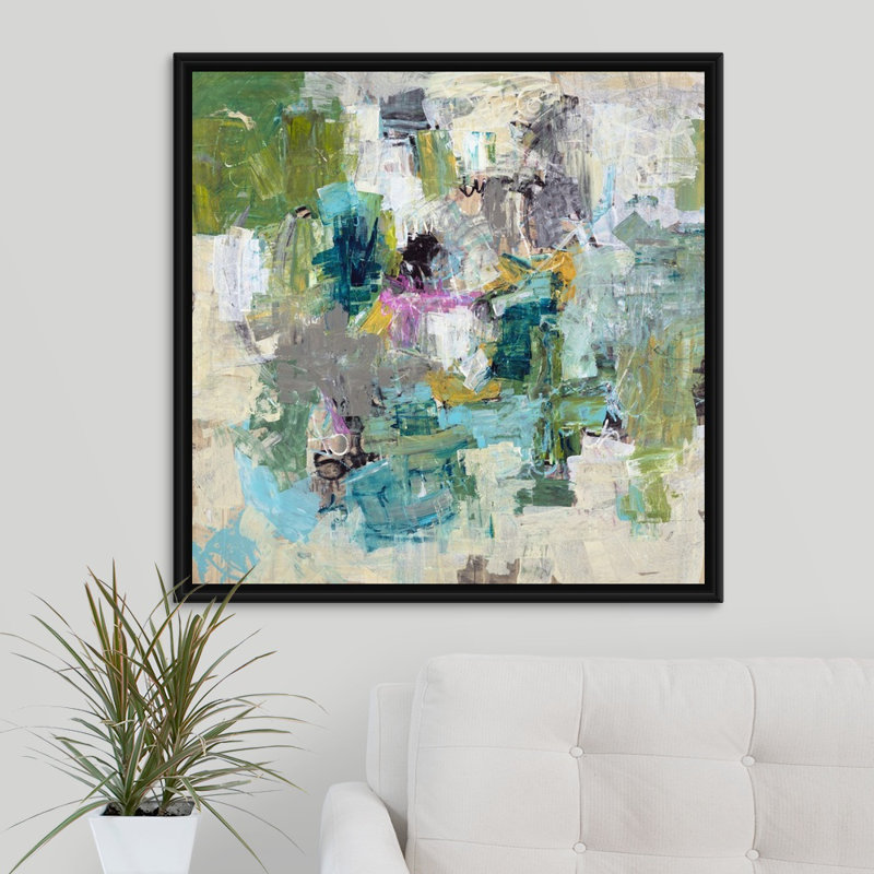« interrupty », peinture sur toile, H 31,7 po x l 31,7 po x P 1,75 po, Cadre flottant noir