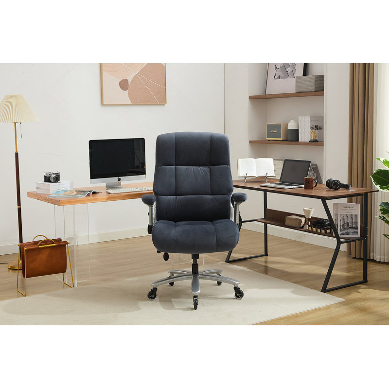 Grand et grand fauteuil de bureau 500 lb avec support lombaire réglable, fauteuil de direction en tissu avec accoudoirs rabattables en 2 dimensions, fauteuil ergonomique avec roues en caoutchouc silencieuses, siège extra large, appui-tête réglable