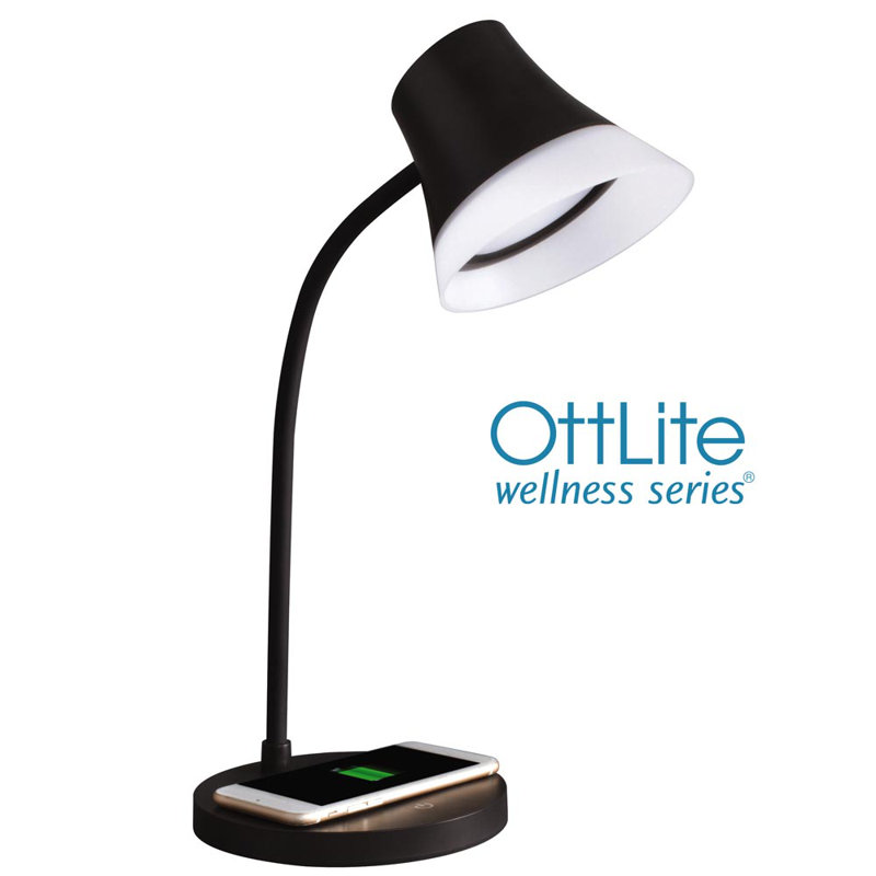 Lampe de bureau à DEL OttLite Shine avec chargement sans fil Qi et port de charge USB 2,1 A, noir