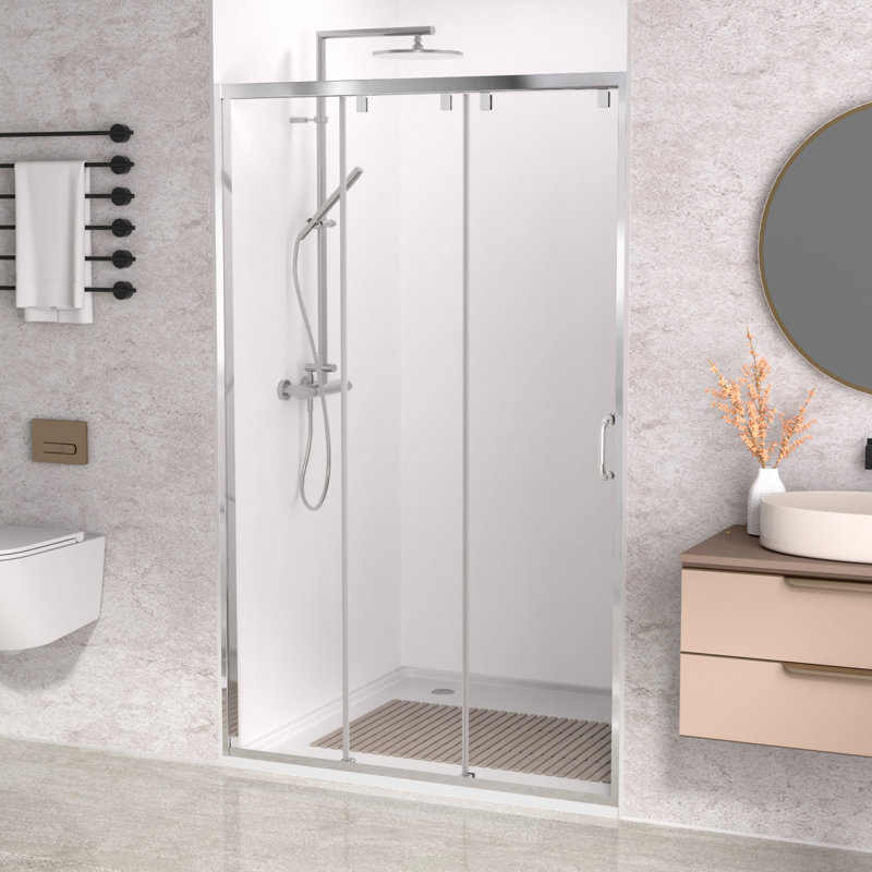 48" W x 76" H Rectangle Framed Sliding Shower Door with 5/16" Clear Tempered Glass and Easy Cleaning Coating, Brushed Silver