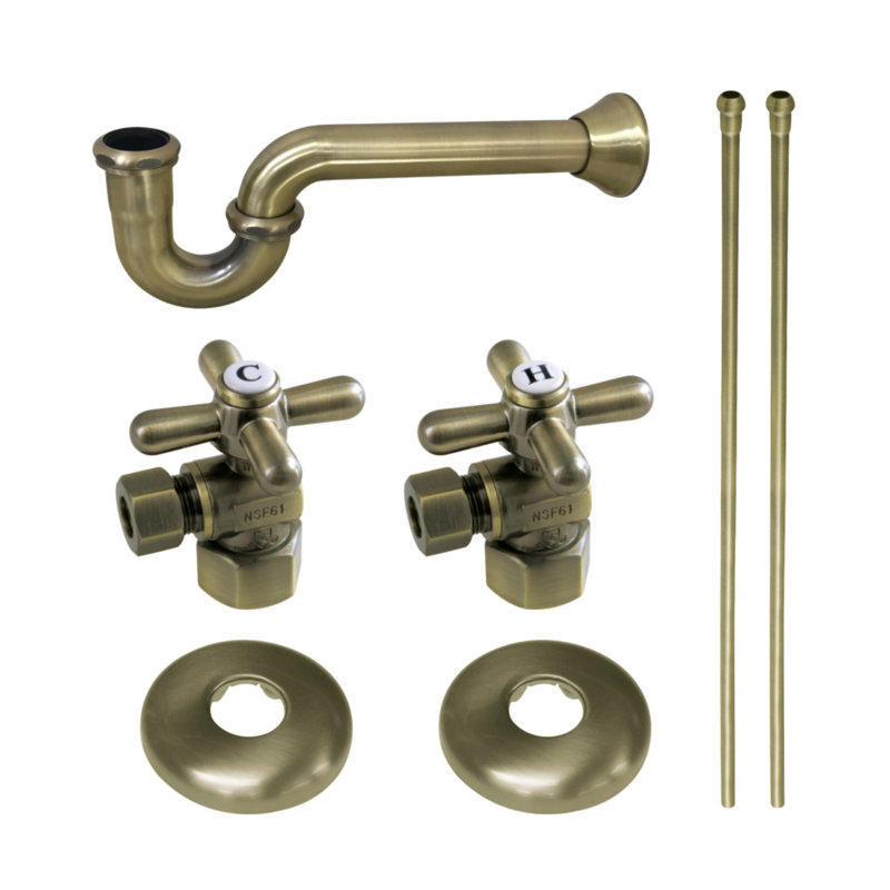 Kingston Brass Gourmet Scape Traditional Plumbing Supply Kit Combo with 1-1/2" P-Trap, Antique Brass