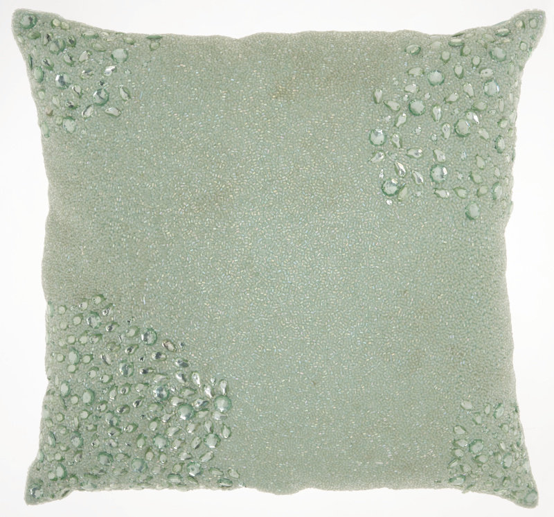 Seafoam Square Embroidered Beaded Decorative Throw Pillow