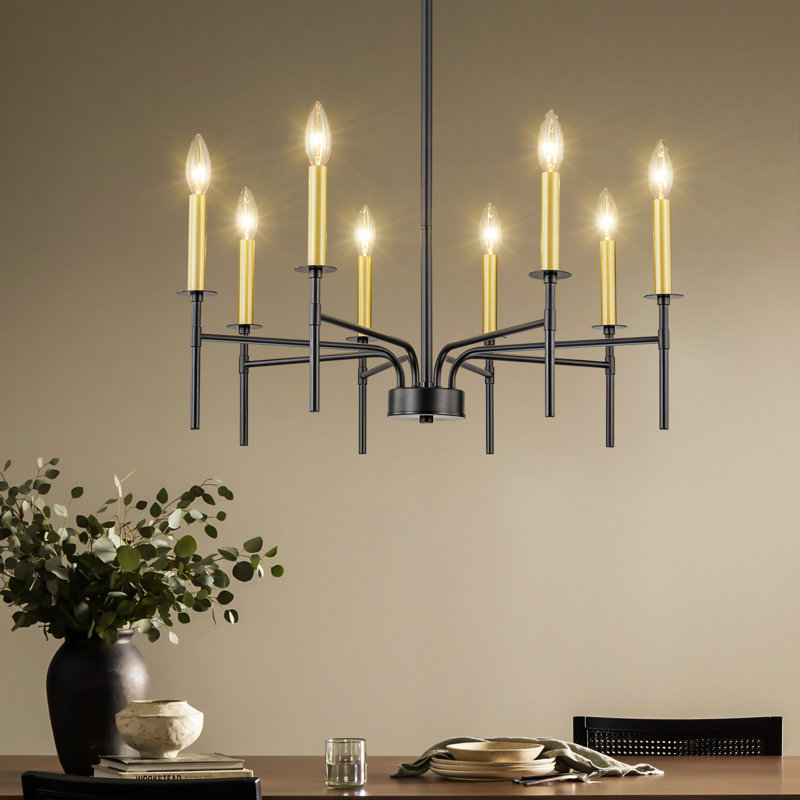 Lustre traditionnel / classique à 8 lumières de style bougie Velleda, Or / noir satiné