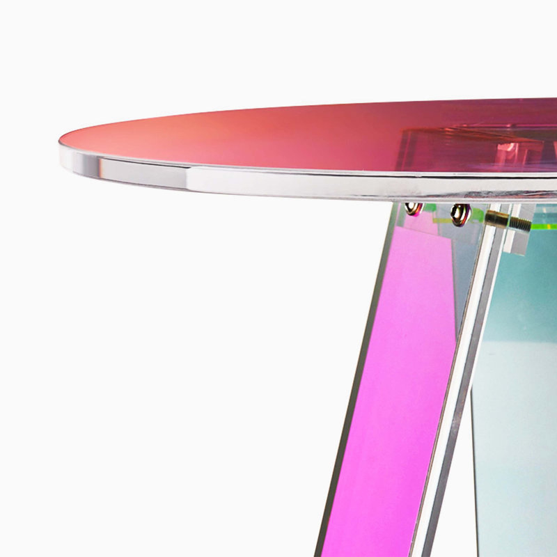 Iridescent Acrylic Side Table, Clear Rainbow Acrylic End Table