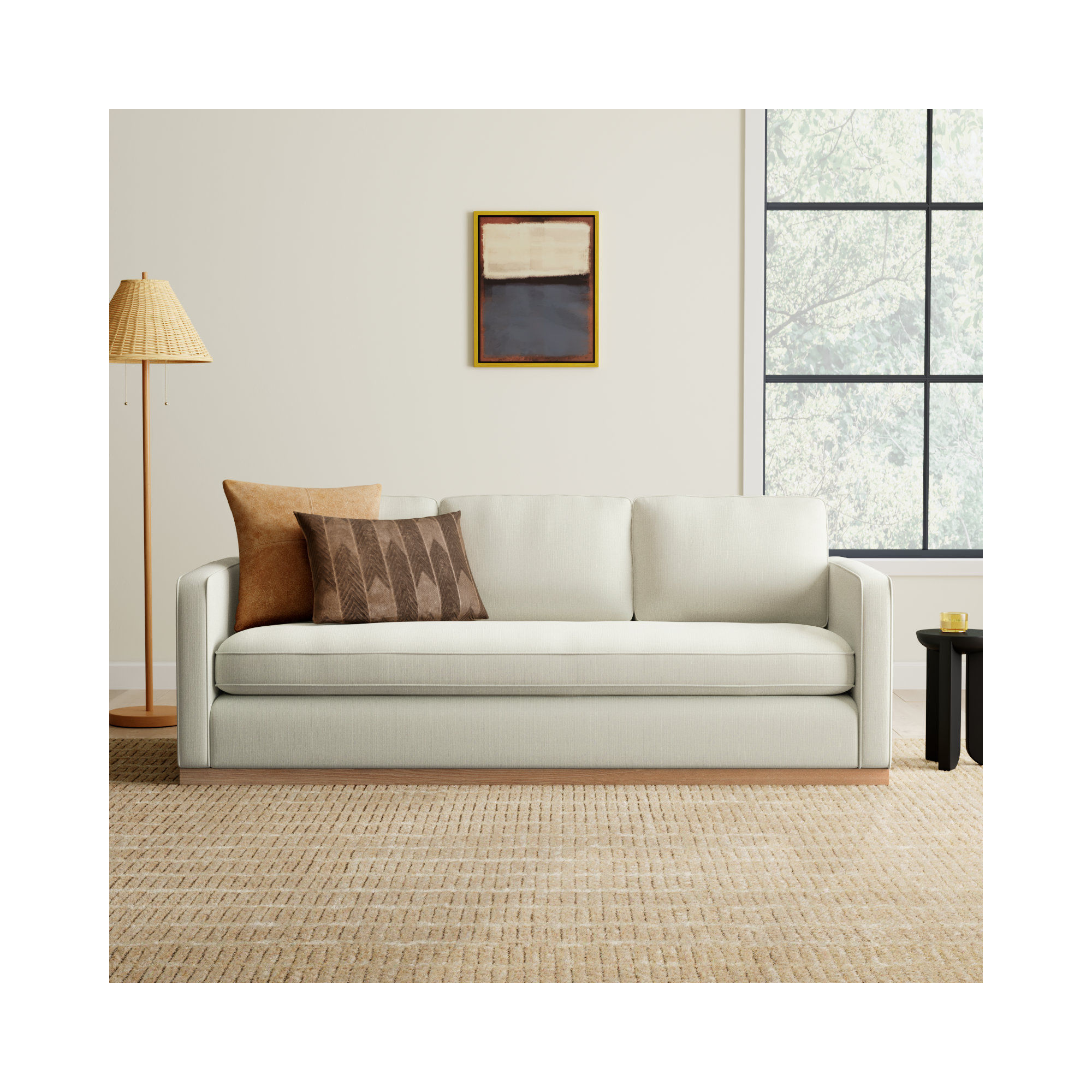 Bobbi 87'' Upholstered Sofa , Flanigan Beige Linen, Oak