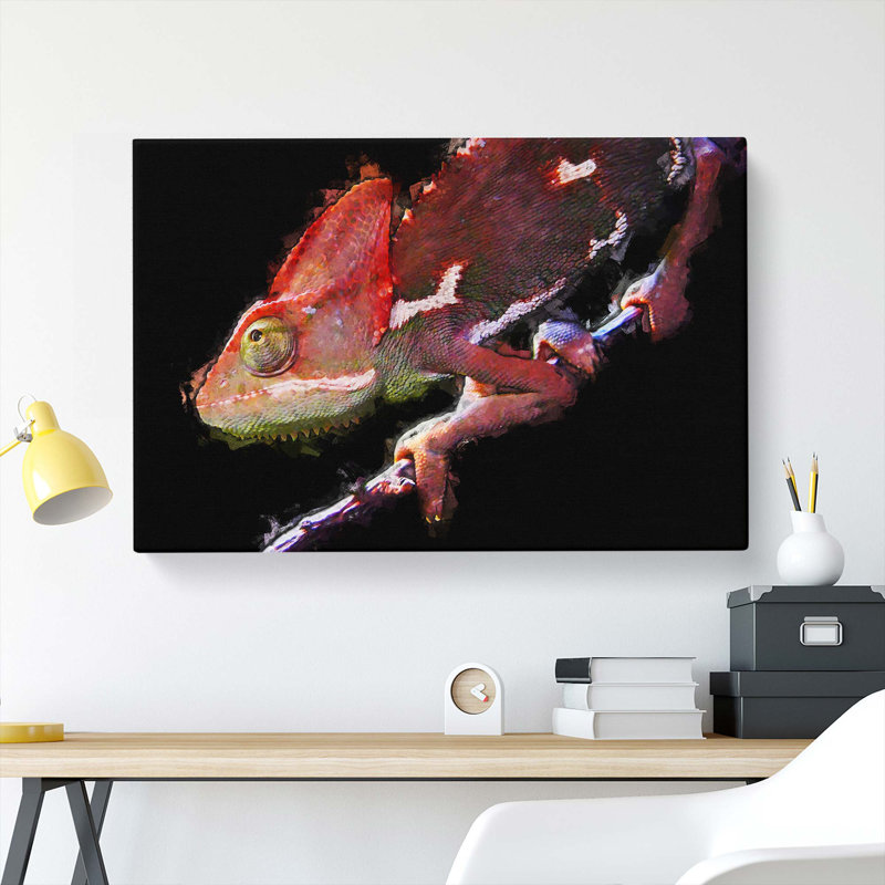 Red Chameleon Lizard In Abstract - Wrapped Canvas Print, 40cm H x 60cm W x 3cm D