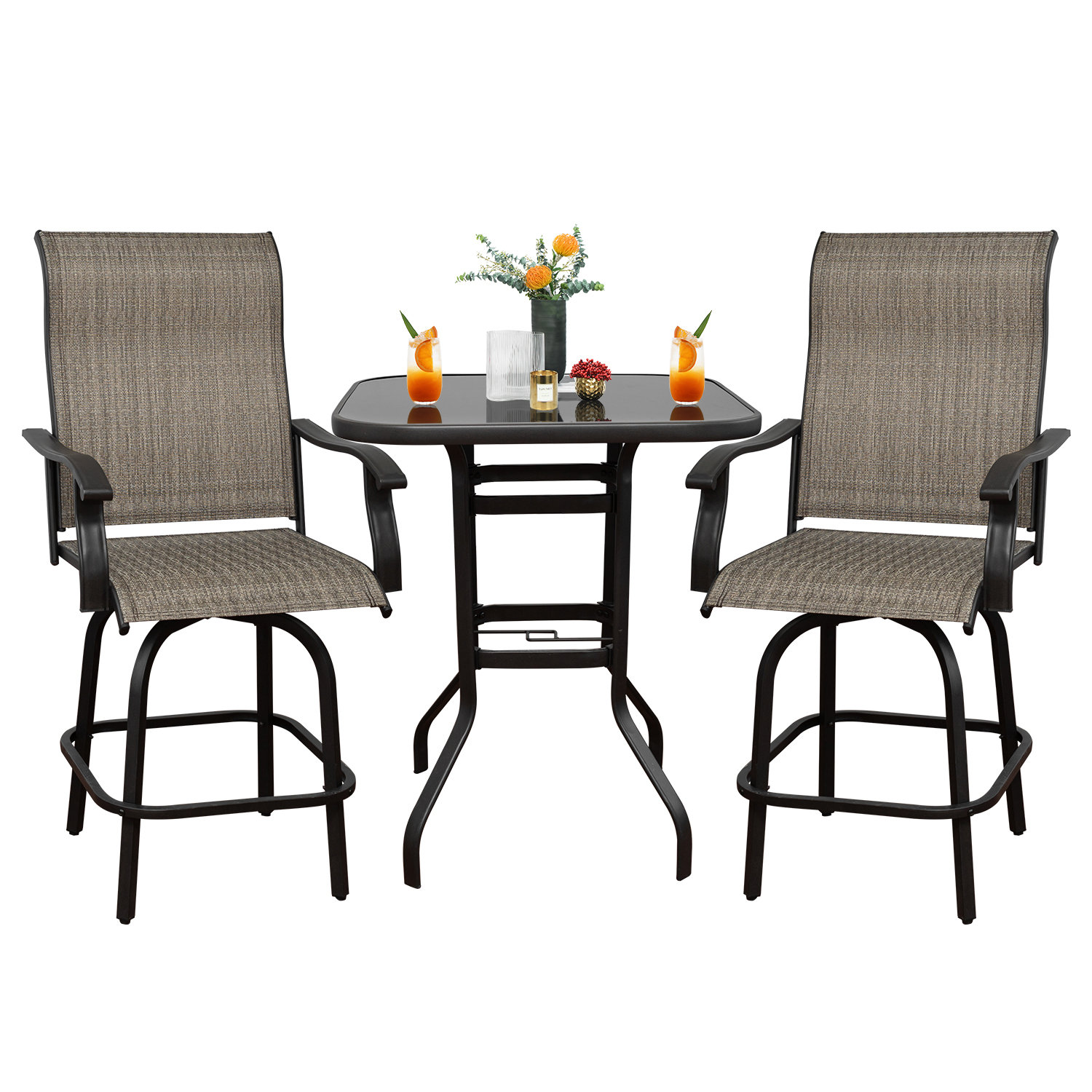 Tassi Outdoor Patio Swivel Bar 3 Piece Bistro Furniture Set with 2 Bar