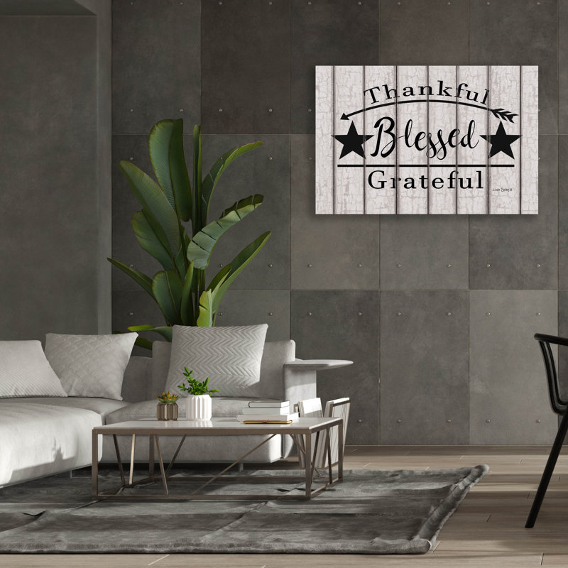 «Blessed Thankful Grateful» par Linda Spivey, art textuel sur toile tendue, H 40 po x l 60 po x 1,5 po