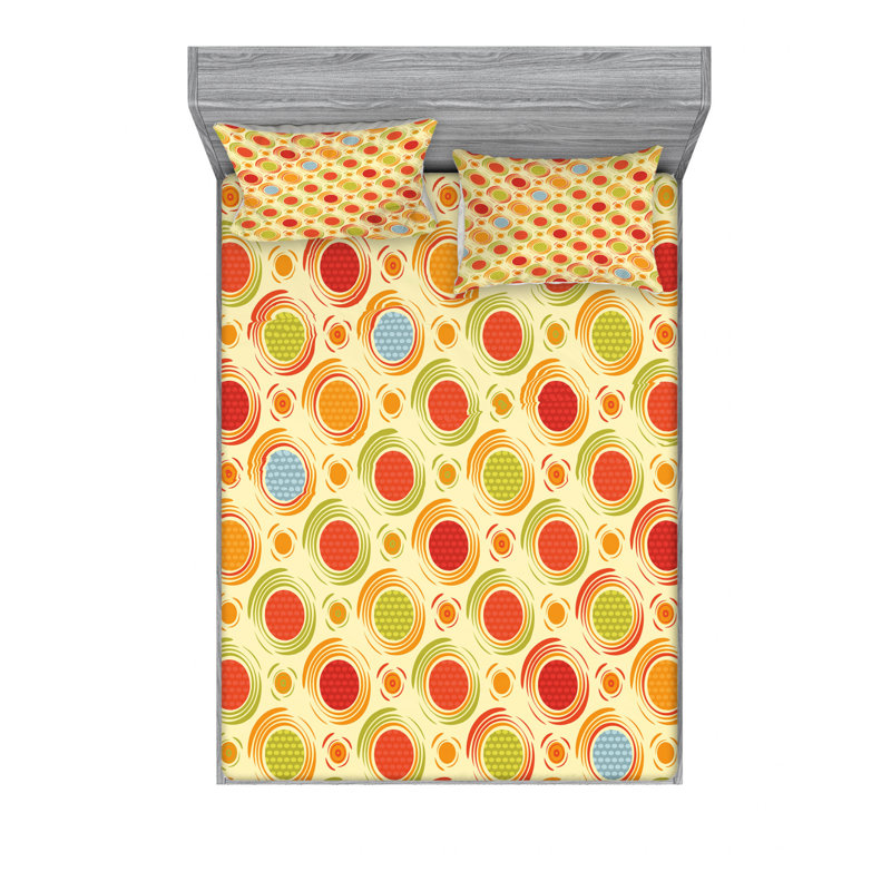 Microfiber Sheet Set, Big Little Circles Diagonal Geometric, Queen Sheet Set with Fitted Sheet