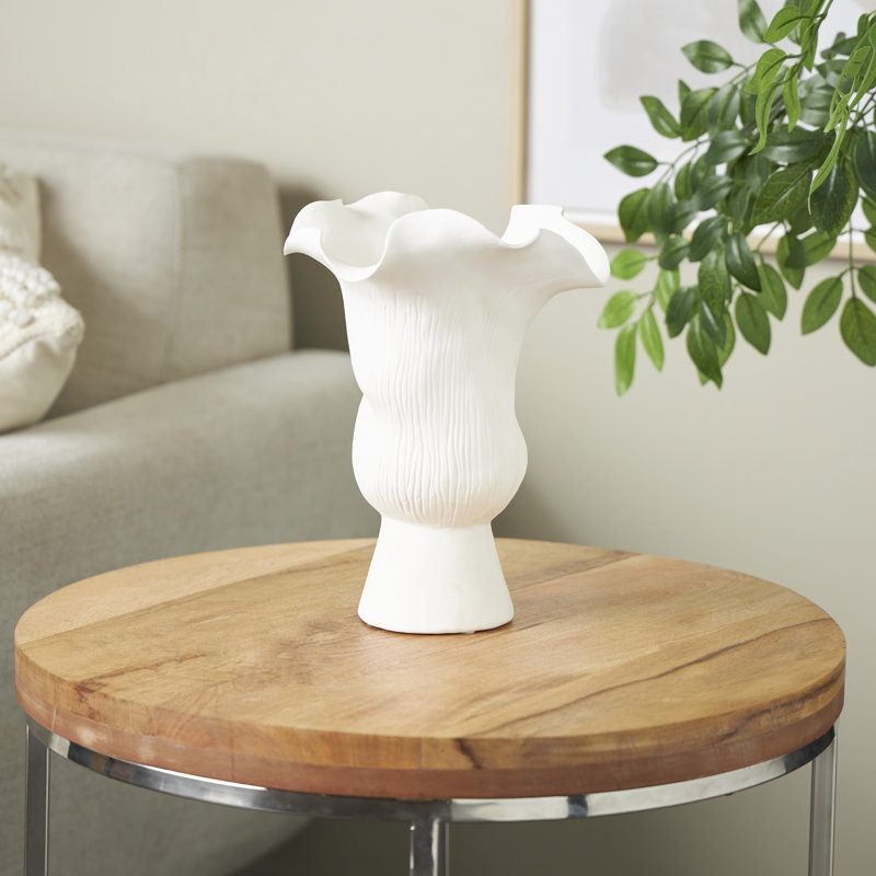 Bia Cole And Ceramic Floral Inspired Abstract Vase With Linear Grooves, White