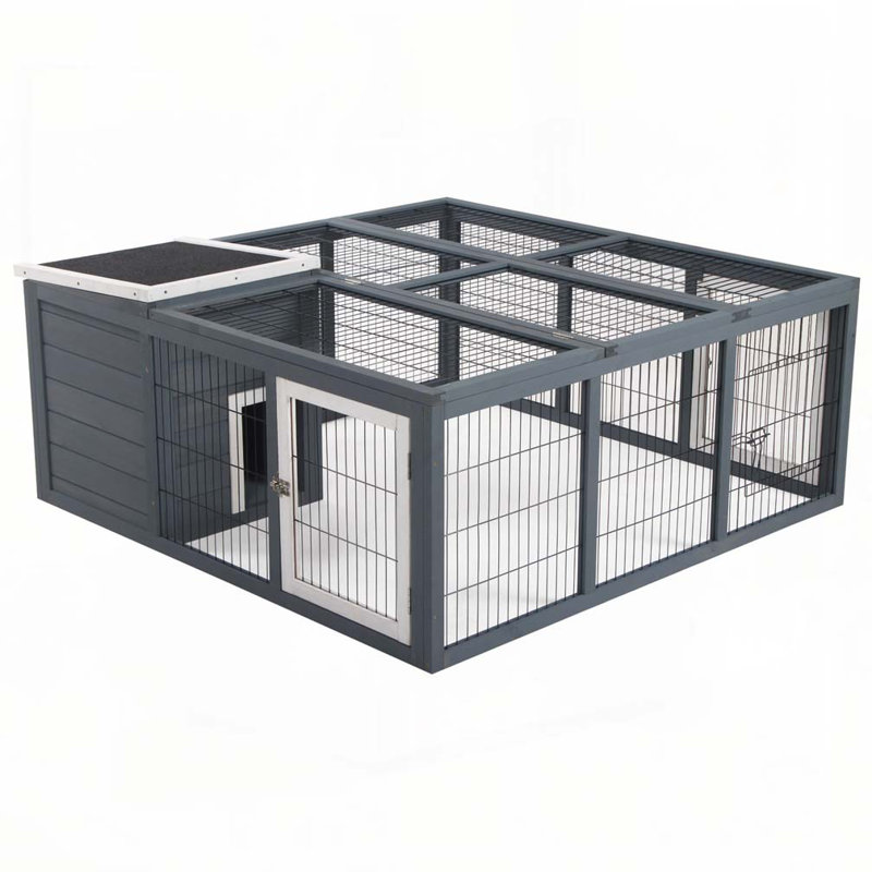 Cage à lapin avec cage principale ouverte PawHut, Gris
